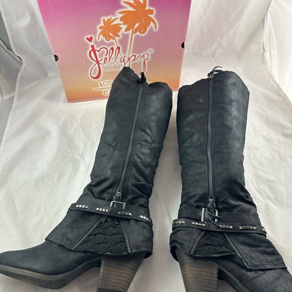 JellyPop Size 9.5 M Carrly Black Knee High Heeled Boots New in box. - Picture 9 of 14